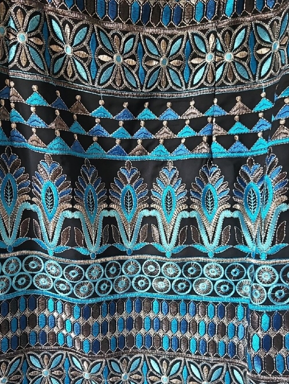 White House Black Market Blue & Black Patterned Midi Sheath Dress